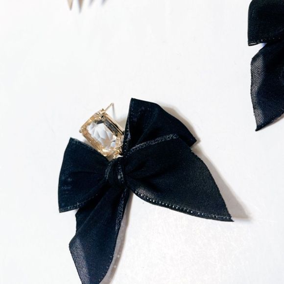 Black mesh bow earrings #594 - Picture 4 of 6